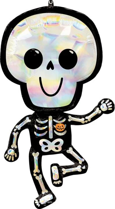 Globo metálico esqueleto iridiscente para Halloween