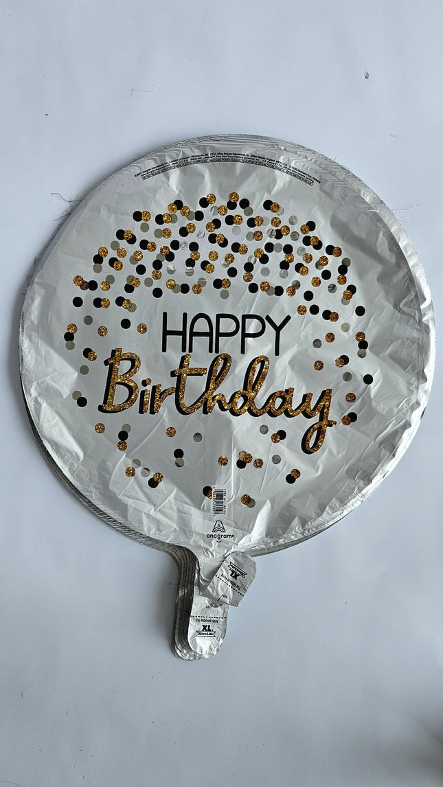18" Black Silver Gold Birthday Balloon