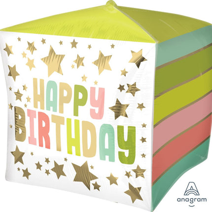 16" UltraShape Cubez Happy Birthday Gold Stars and Colors