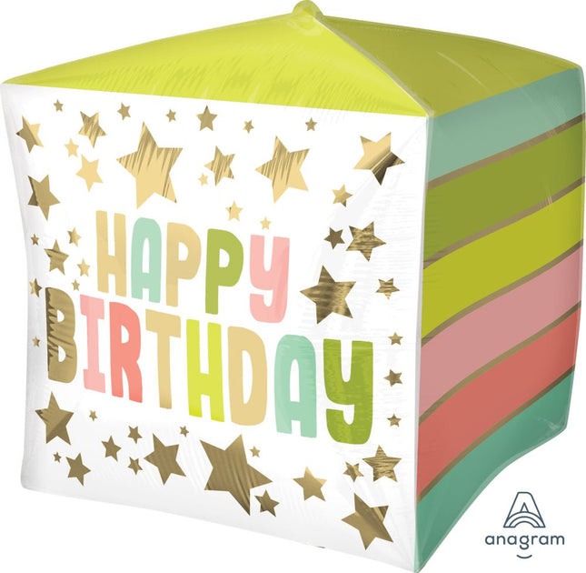 16" UltraShape Cubez Happy Birthday Gold Stars and Colors