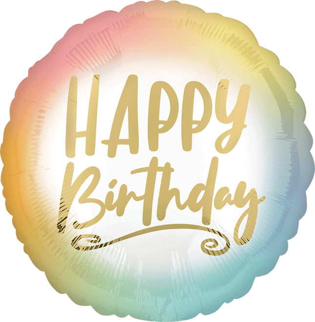 18" Ombre and Gold Happy Birthday Balloon