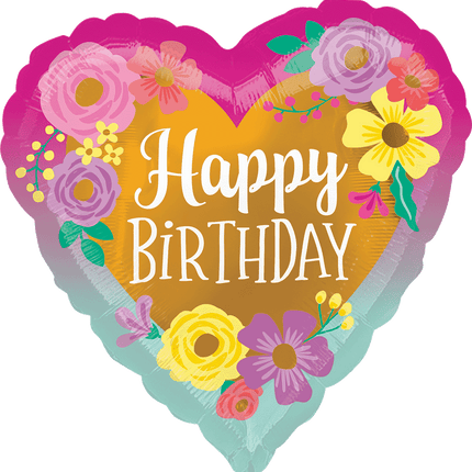 18" Happy Birthday Painted Flowers