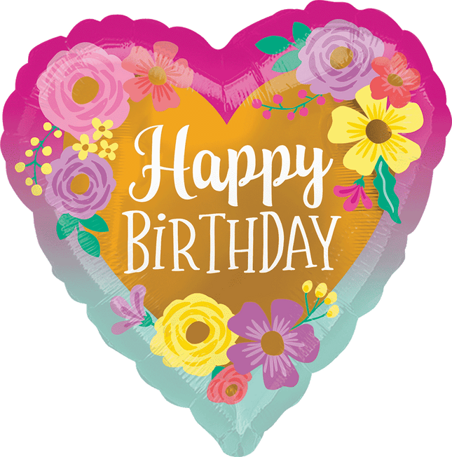 18" Happy Birthday Painted Flowers