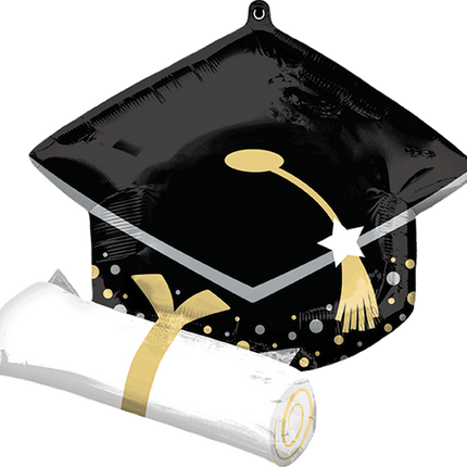 Supershape Black Grad Cap & White Diploma