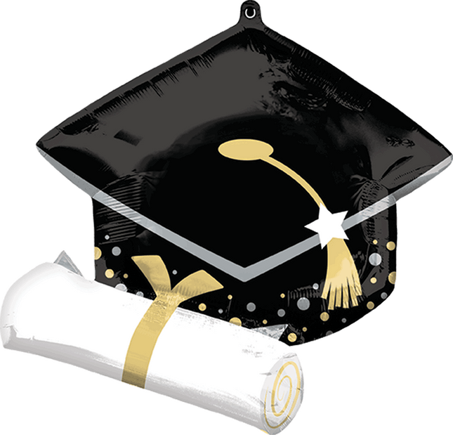 Supershape Black Grad Cap &amp; White Diploma