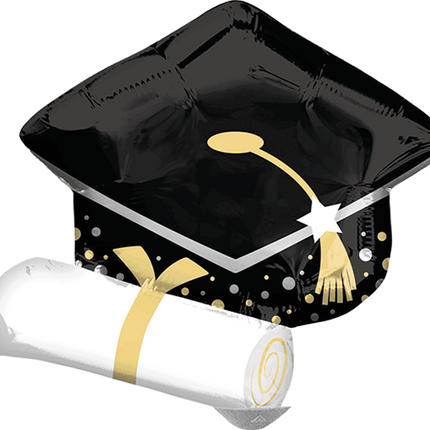 18" Black grad Cap & White Diploma