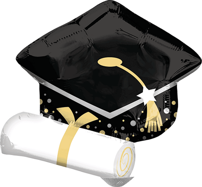 18" Black rad Cap &amp; White Diploma