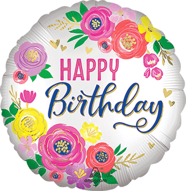 18" Satin Artful Floral Birthday