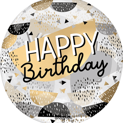 Printed Crystal Clear Happy Birthday Black &amp; Gold