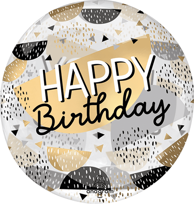 Printed Crystal Clear Happy Birthday Black &amp; Gold