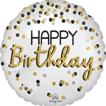 18" Black Silver Gold Birthday Balloon