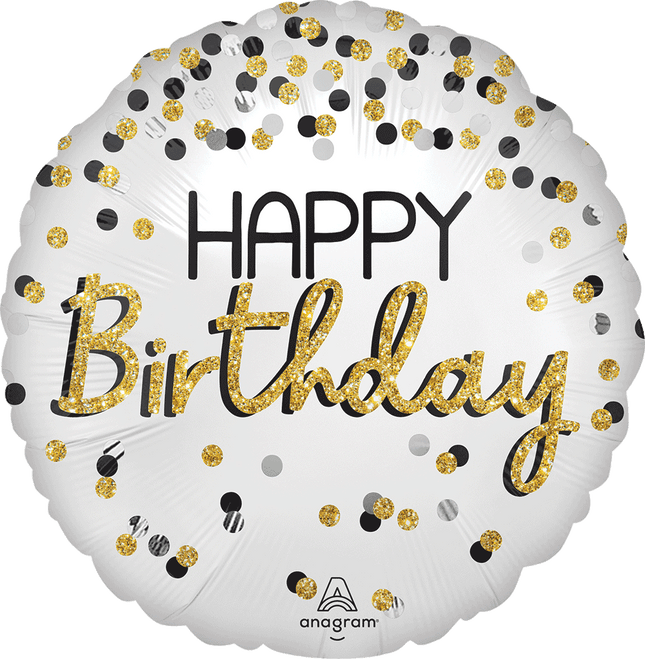 18" Black Silver Gold Birthday Balloon