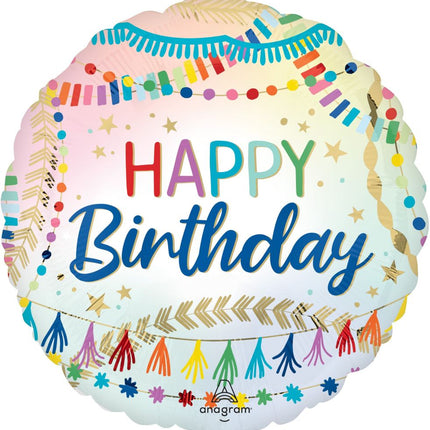 17" Happy Birthday Streamers Balloon