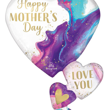 SuperShape Mother's Day Alluring Marble Hearts Balloon