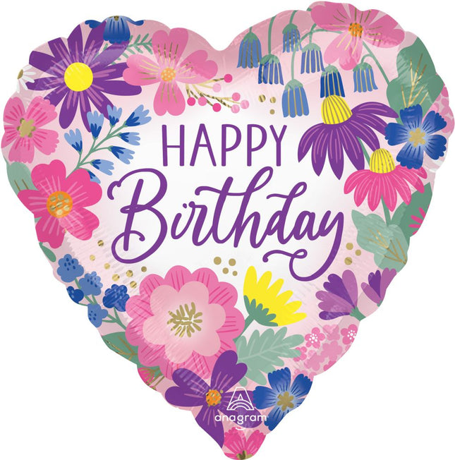 17" Standard Garden Florals Birthday Balloon