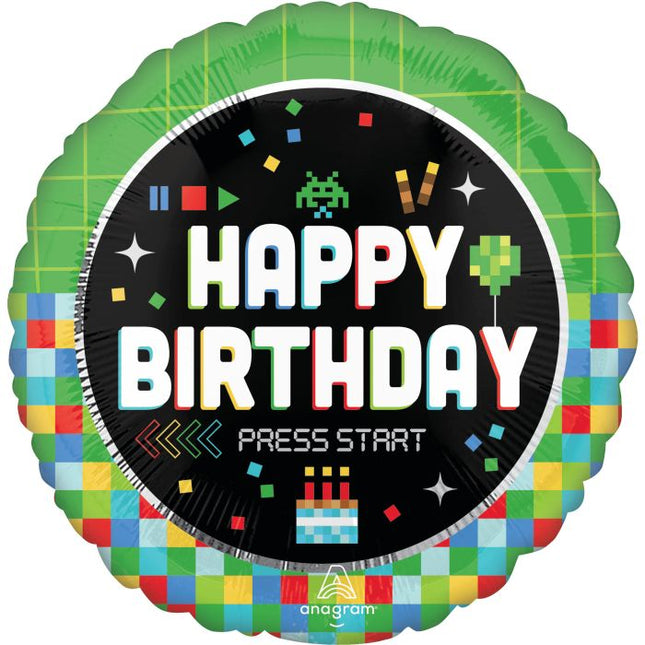 18" Standard 8-Bit Birthday Balloon