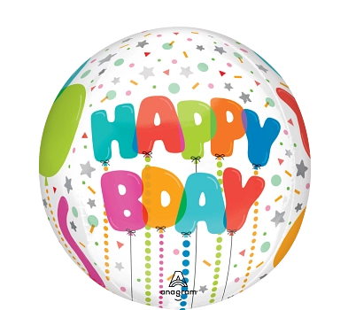 16" Happy Balloon Bash Birthday Orbz