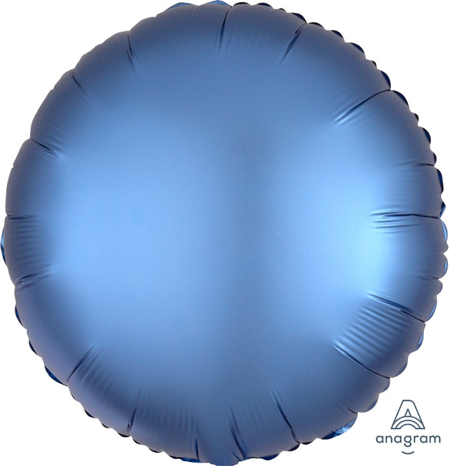 18” Satin-finish light blue circular aluminum balloon
