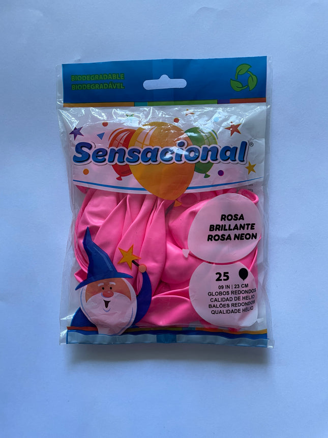 9" Rosa Brillante Neón Sensacional 25pzas