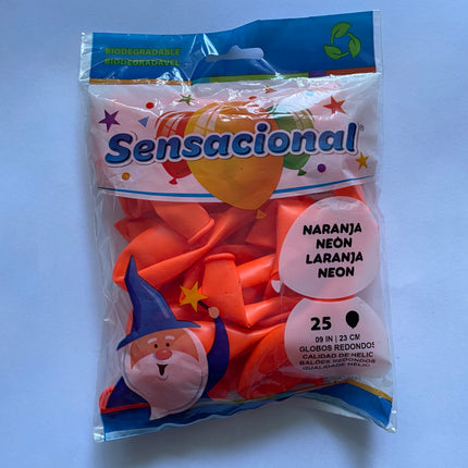 9" Naranja Neòn Cristal Sensacional 25pzas