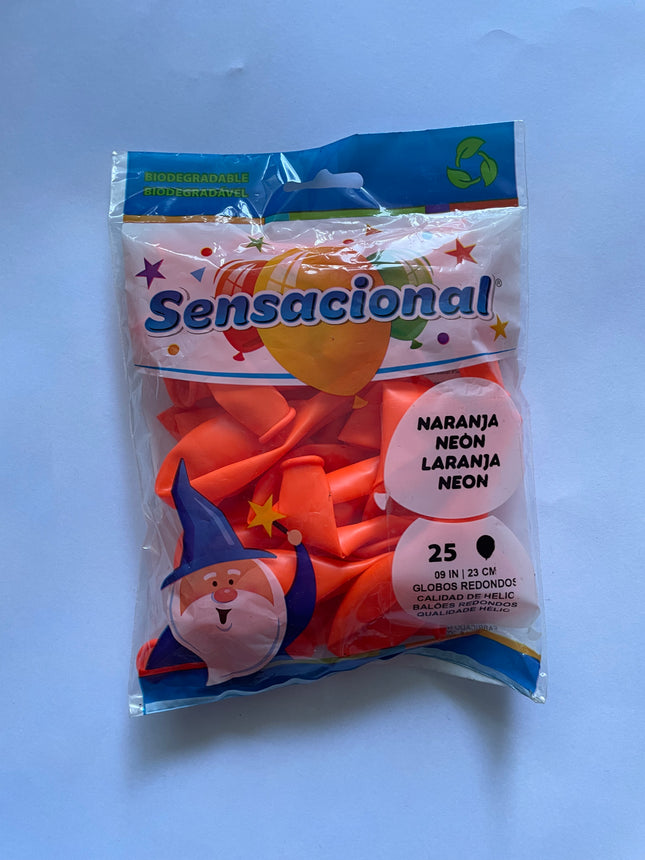 9" Naranja Neòn Cristal Sensacional 25pzas