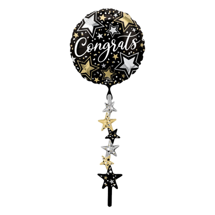 AirWalker Tail Congrats Black Silver Gold Balloon