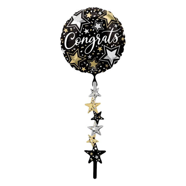 AirWalker Tail Congrats Black Silver Gold Balloon