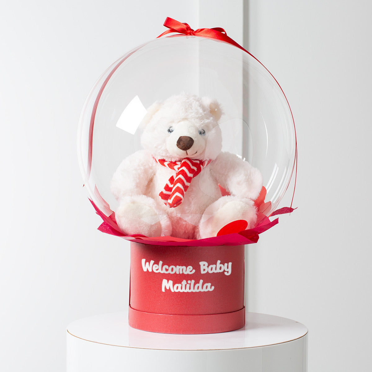 Globo con caja mas peluche personalizada